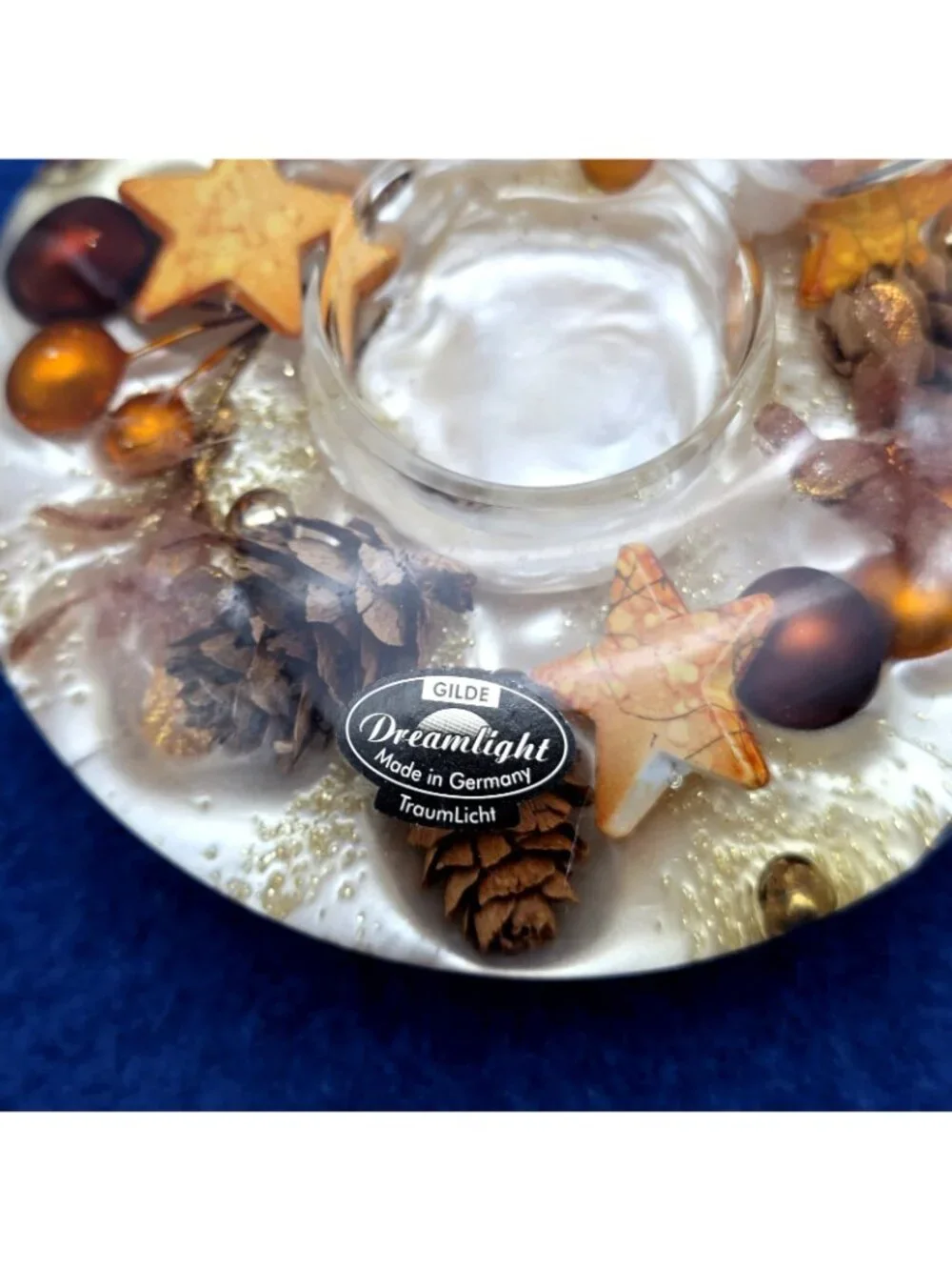 Gilde Dreamlight Germany Glass Tealight Candle Holder Stars Pinecones Primitive